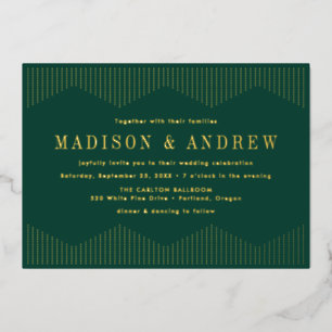 Invitación Con Relieve Metalizado Boda con decoración de puntos verdes y dorados