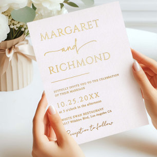 Invitación Con Relieve Metalizado Boda con elegante escritura de caligrafía en oro r