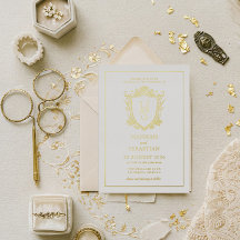 Boda con Escudo Vintage de Dinero Antiguo en Blanc