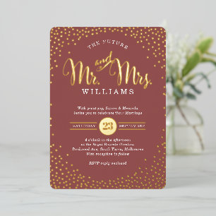 Invitación Con Relieve Metalizado BODA CON ESTILO MODERNO mini confeti marsala dorad