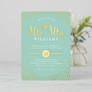 Invitación Con Relieve Metalizado BODA CON ESTILO MODERNO mini confeti menta dorado