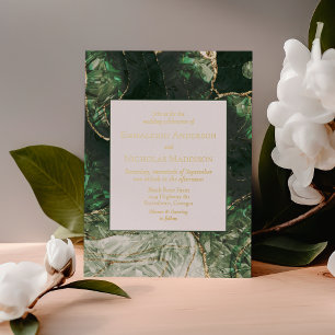 Invitación Con Relieve Metalizado Boda con Falso Piedra Preciosa de Verde Oliva Oscu