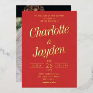 Invitación Con Relieve Metalizado Boda con foto de guión de papel de aluminio elegan