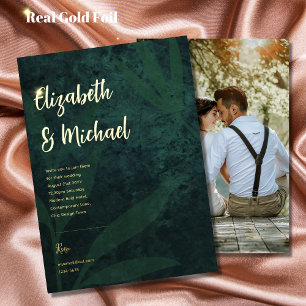 Invitación Con Relieve Metalizado Boda con foto de oro verde premium