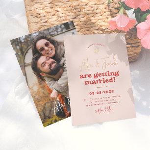 Invitación Con Relieve Metalizado Boda con Foto Rosa y Rojo Brillante Groovy Sparkle