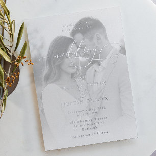 Invitación Con Relieve Metalizado Boda con guión de papel de plata y retrato