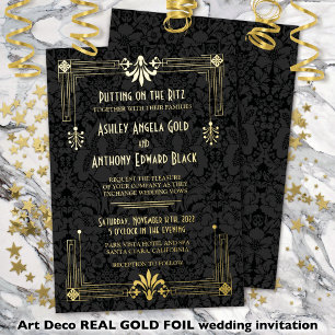 Invitación Con Relieve Metalizado Boda con lámina de oro Art Déco de los felices año