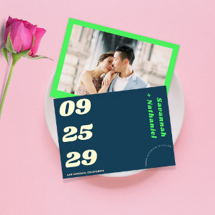 Invitación Con Relieve Metalizado Boda con lámina real retro verde lima teal fecha e
