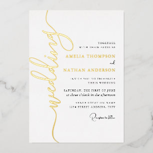 Invitación Con Relieve Metalizado Boda con letra dorada moderna