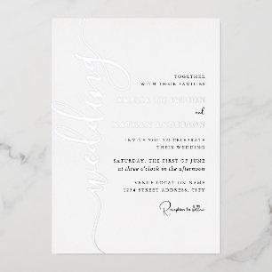 Invitación Con Relieve Metalizado Boda con letra script plateada moderna