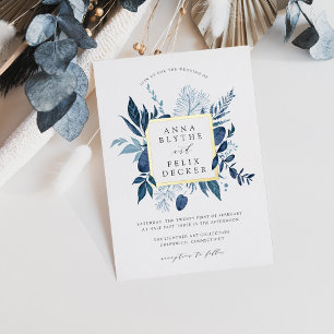 Invitación Con Relieve Metalizado Boda con marco azul salvaje