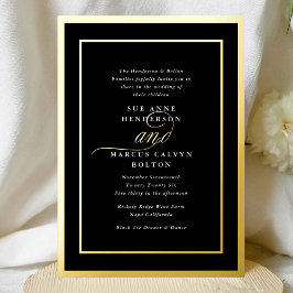 Invitación Con Relieve Metalizado Boda con Marco de Oro Caligrafía Esmoquin Premium