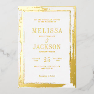 Invitación Con Relieve Metalizado Boda con marco dorado moderno