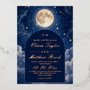 Invitación Con Relieve Metalizado Boda con papel de oro celestial