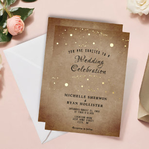 Invitación Con Relieve Metalizado Boda con papel dorado beige antiguo