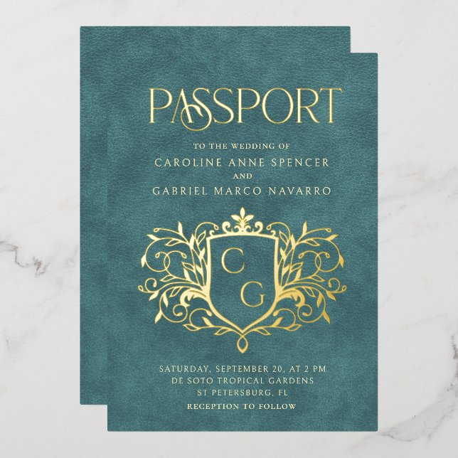 Invitación Con Relieve Metalizado Boda con Pasaporte (Anverso/Reverso)