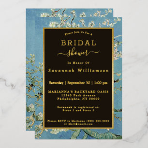 Invitación Con Relieve Metalizado Boda con pintura de flor de almendro de Van Gogh