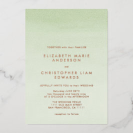 Invitación Con Relieve Metalizado Boda con sombra de verde salvia acuarela y oro ros