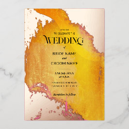 Invitación Con Relieve Metalizado Boda con textura rosa y naranja vibrante