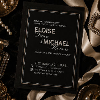 Invitación Con Relieve Metalizado Boda con tipografía formal minimalista de corbata 