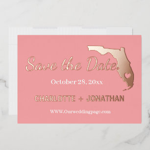 Invitación Con Relieve Metalizado Boda Coral Florida Save The Date Rosa Dorado