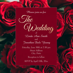 Invitación Con Relieve Metalizado Boda Cranberry Red Simple Style