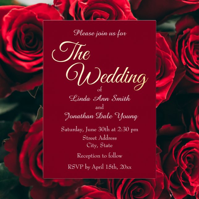 Invitación Con Relieve Metalizado Boda Cranberry Red Simple Style (In Situ Wedding)