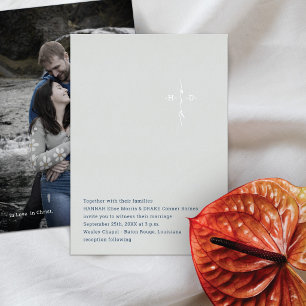 Invitación Con Relieve Metalizado Boda Cristiana Cruz de Iniciales de Pareja en Pl