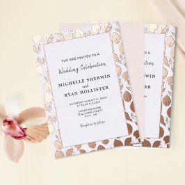 Invitación Con Relieve Metalizado Boda Cuadro Botánico Hojas Doradas Elegantes