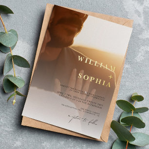 Invitación Con Relieve Metalizado Boda de 2 Fotos con Hojuela de Oro