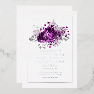 Invitación Con Relieve Metalizado Boda de acuarela de ciruela y plata