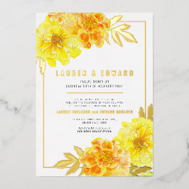 Invitación Con Relieve Metalizado Boda de acuarela de color amarillo naranja marrón