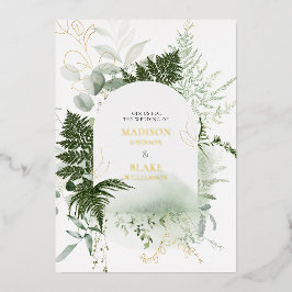 Invitación Con Relieve Metalizado Boda de acuarela de helecho salvaje de papel de or