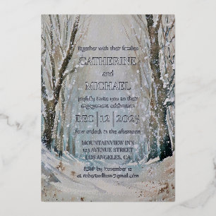 Invitación Con Relieve Metalizado Boda de acuarela de la selva de invierno rústica y