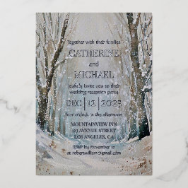 Invitación Con Relieve Metalizado Boda de acuarela de la selva de invierno rústica y