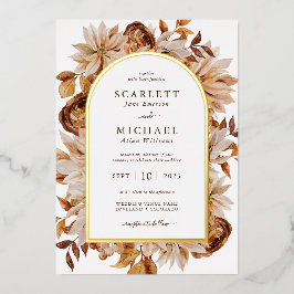 Invitación Con Relieve Metalizado Boda de acuarela de otoño