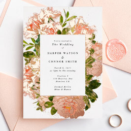 Invitación Con Relieve Metalizado Boda de acuarela de romance de oro rosa brillante