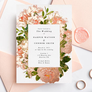 Invitación Con Relieve Metalizado Boda de acuarela de romance de oro rosa brillante