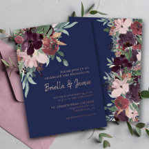 Boda de acuarela floral azul marino y oro rosa