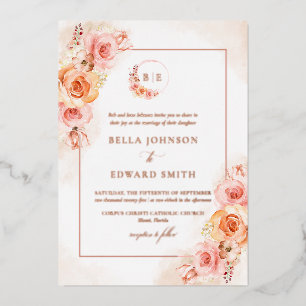 Invitación Con Relieve Metalizado Boda de acuarela floral de otoño