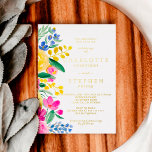 Invitación Con Relieve Metalizado Boda de acuarela floral de país brillante<br><div class="desc">Audaz invitación a bodas floridas acuáticas campestres con verdadero Relieve metalizado dorado y con un ramo de acuarela floral,  amarillo,  amarillo y verde,  brillante y vibrante,  perfecto para una ceremonia de boda al aire libre.</div>
