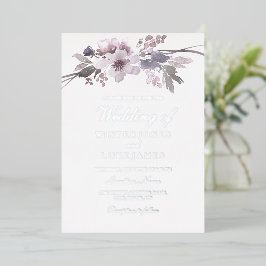 Invitación Con Relieve Metalizado Boda de acuarela floral gris de invierno plateado