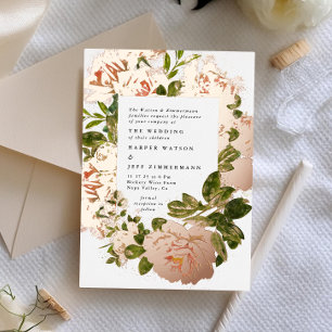Invitación Con Relieve Metalizado Boda de acuarela y oro rosa real elegante