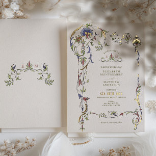 Invitación Con Relieve Metalizado Boda de adornos florales victorianos vintage