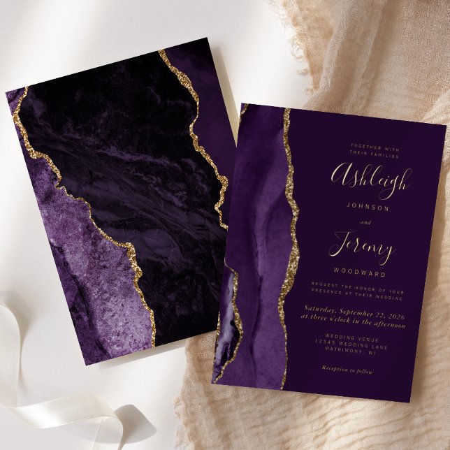 Invitación Con Relieve Metalizado Boda de Agate Purple Deep Gold Moderno (Subido por el creador)