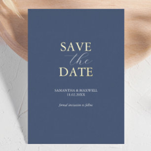 Invitación Con Relieve Metalizado Boda de Ahorro de Fecha Simple Azul Marina