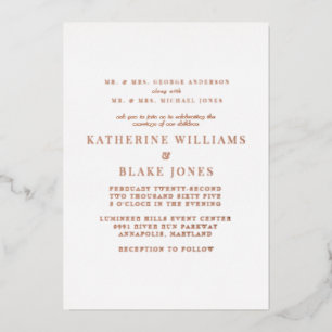 Invitación Con Relieve Metalizado Boda de ambos padres en oro rosa
