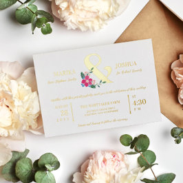 Invitación Con Relieve Metalizado Boda de Ampersores Florales y Tipografía Rosa
