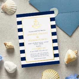Invitación Con Relieve Metalizado Boda de anclaje de franjas náuticas de la Marina d