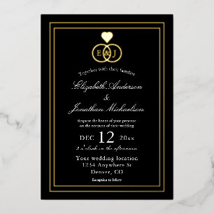 Invitación Con Relieve Metalizado Boda de anillos entrelazados